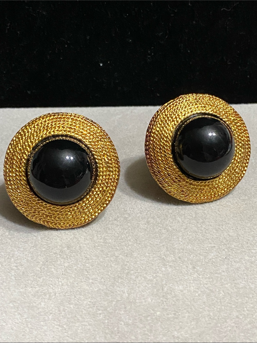 VTG Gold-Tone Clip-On Earrings with Black Cabochon